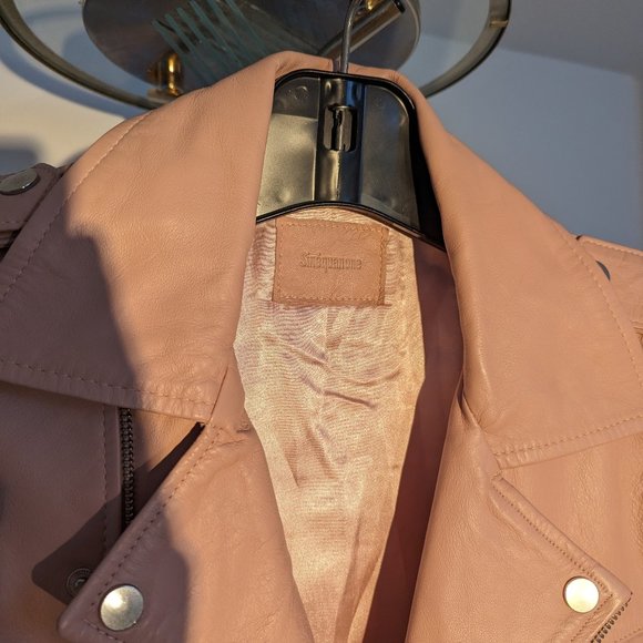 Sinequanone Perfecto Jacket - 100% Lamb Leather - Pink Pastel - Size T1/38 - Bra - Picture 5 of 8